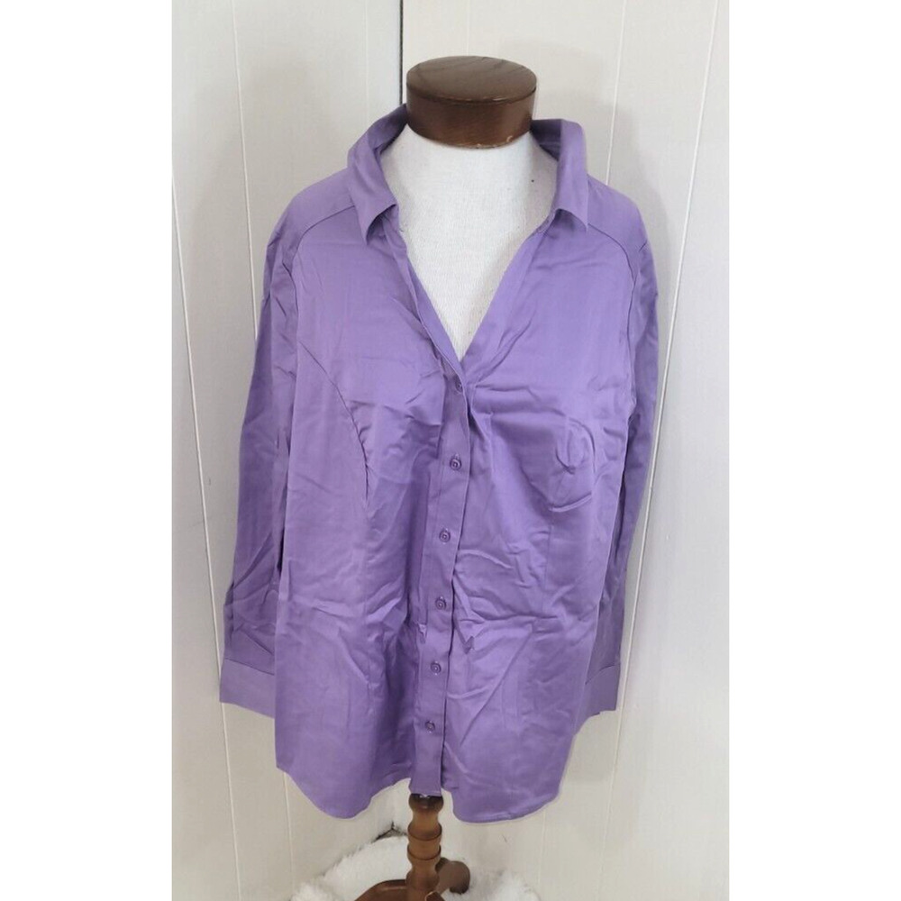 Lane Bryant Womens Size 22 Lilac V-Neck Solid Long Sleeve Button Up Shirt